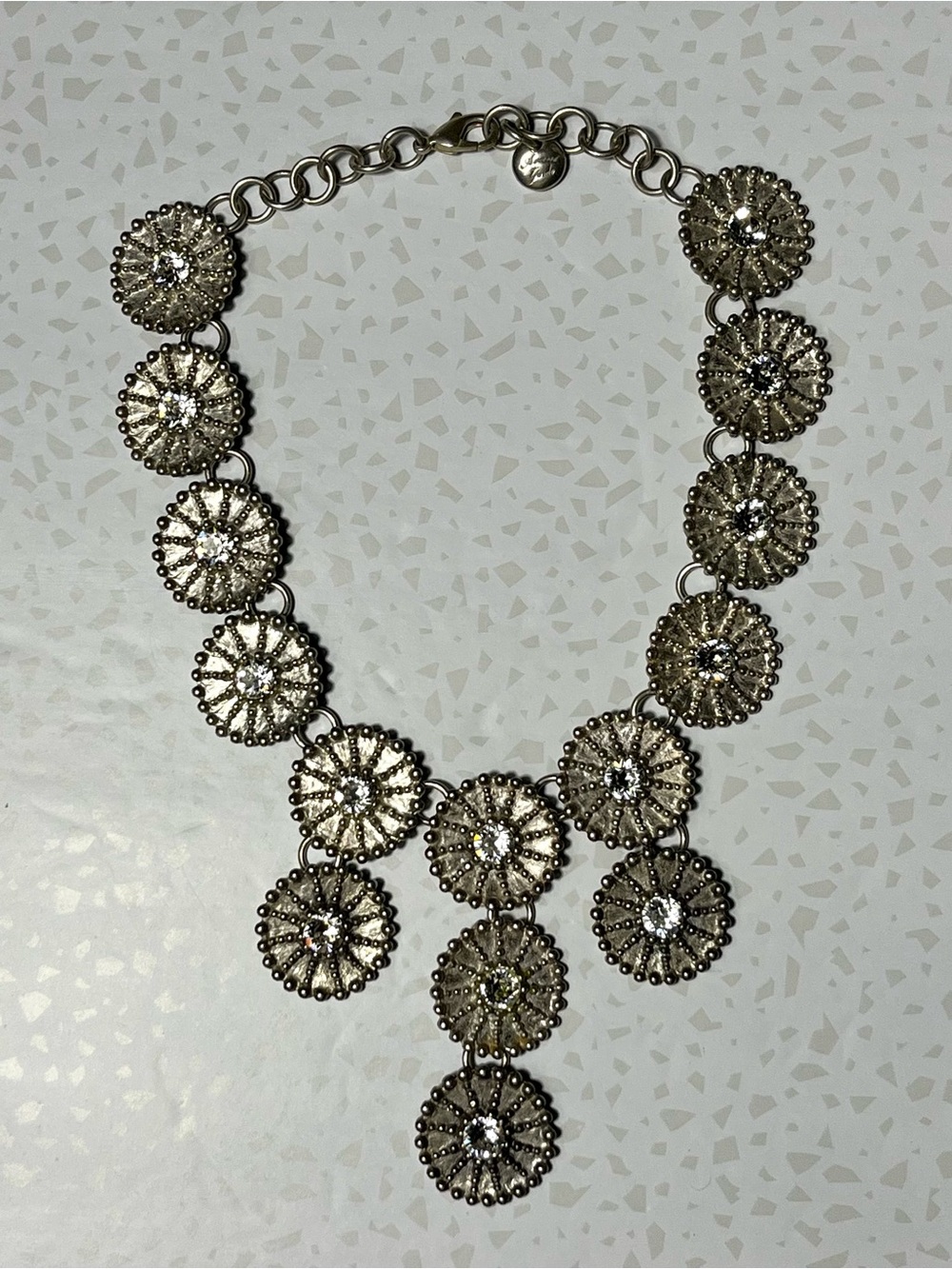 Avant Garde Silver Tone Medallion Rhinestone Bib Necklace